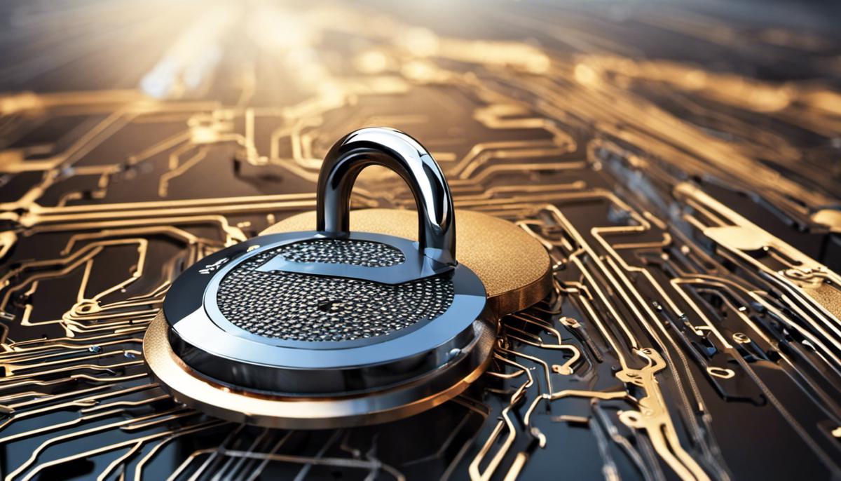 An image depicting futuristic digital structures merging with a padlock symbolizing the evolution of hashing trends.
